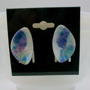 Vintage Art Deco Porcelain Abstract Glaze Pierced Earrings